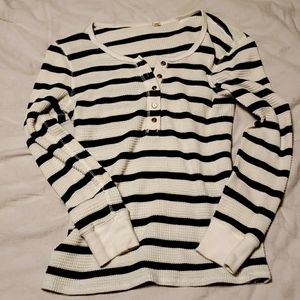 Large Jcrew cream with navy blue stripe thermal gold buttons